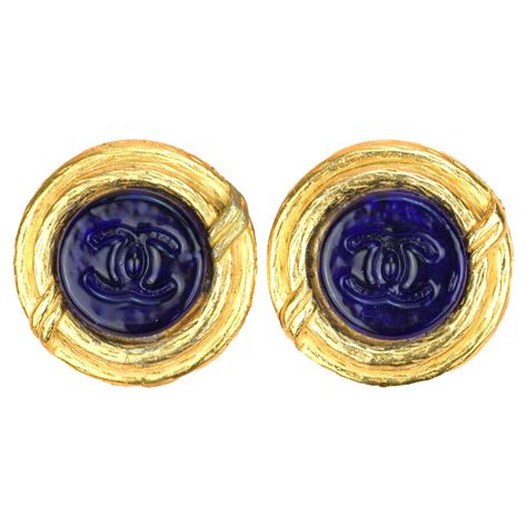 chanel navy blue.earrings|chanel clip on earrings.